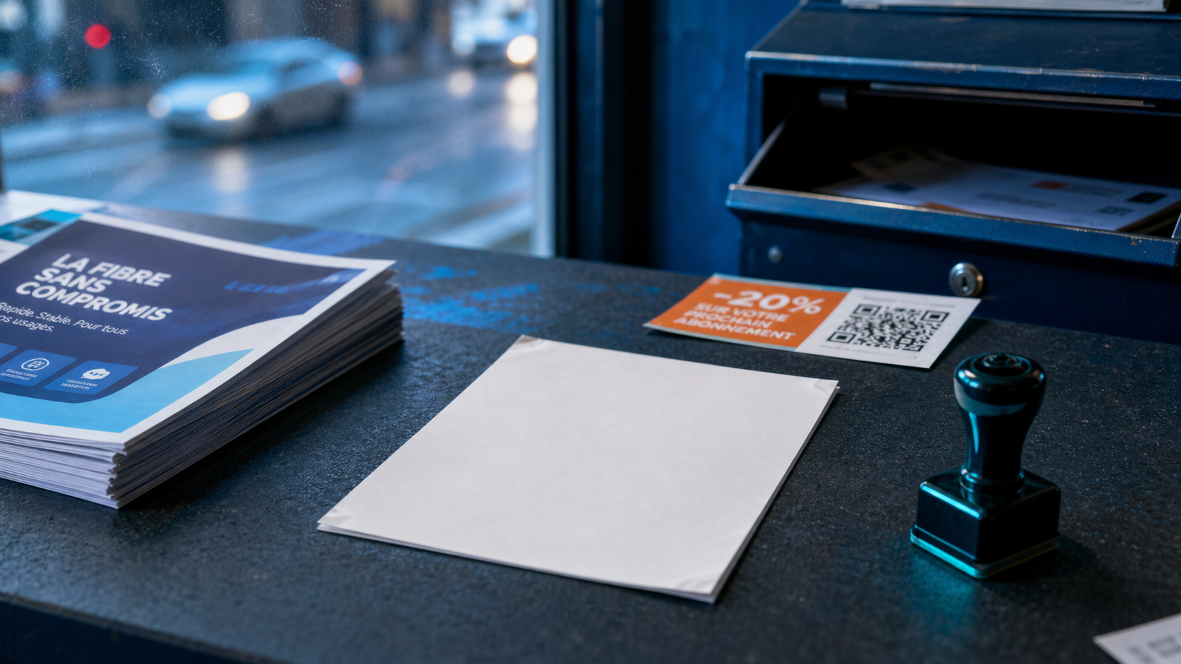 Flyering 2025 : flyer local et QR code sur comptoir