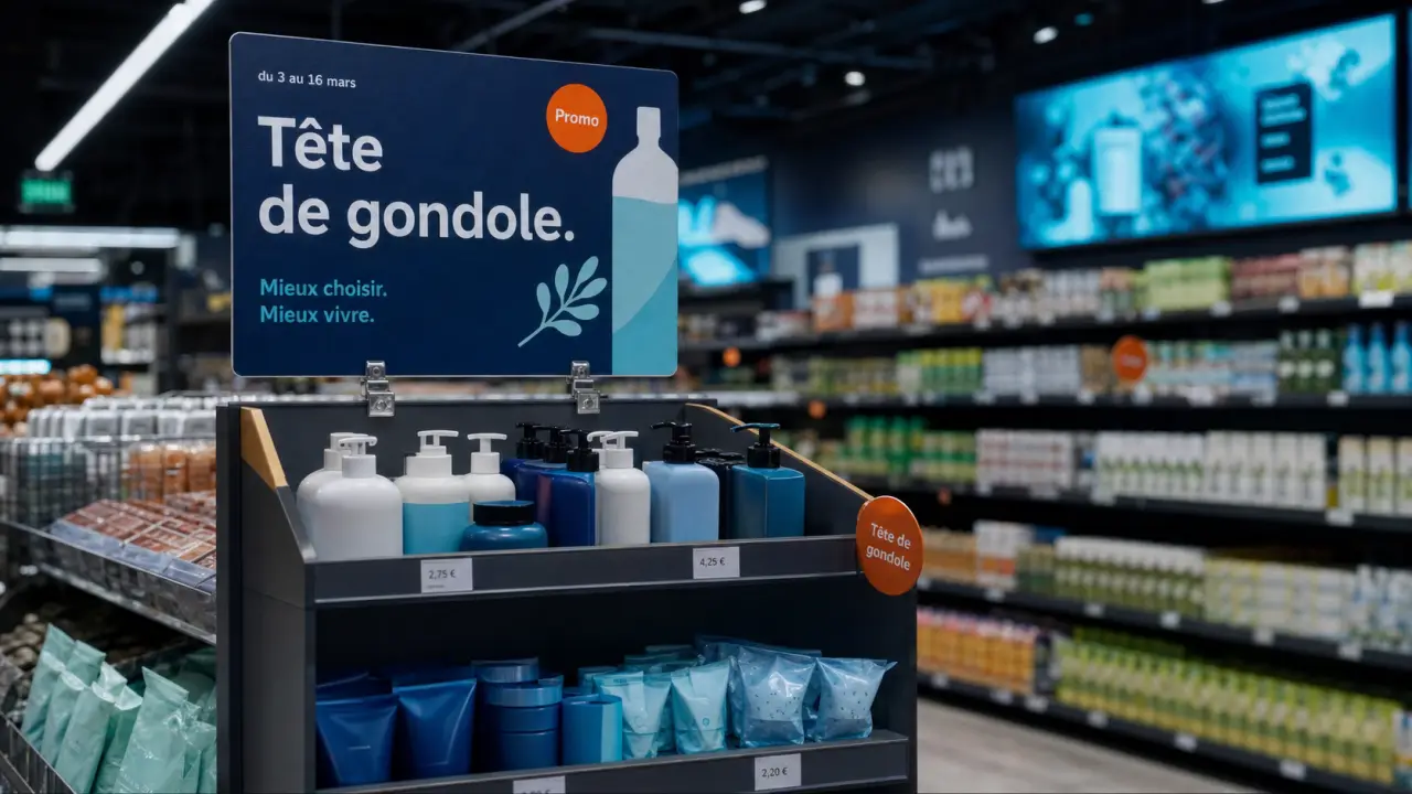 tetes de gondoles : tête de gondole au bout de rayon, promotion supermarché
