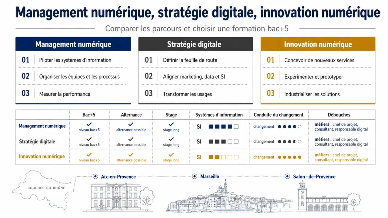 Formation management numérique 13 : comparaison des notions, des formats et des débouchés dans les Bouches-du-Rhône