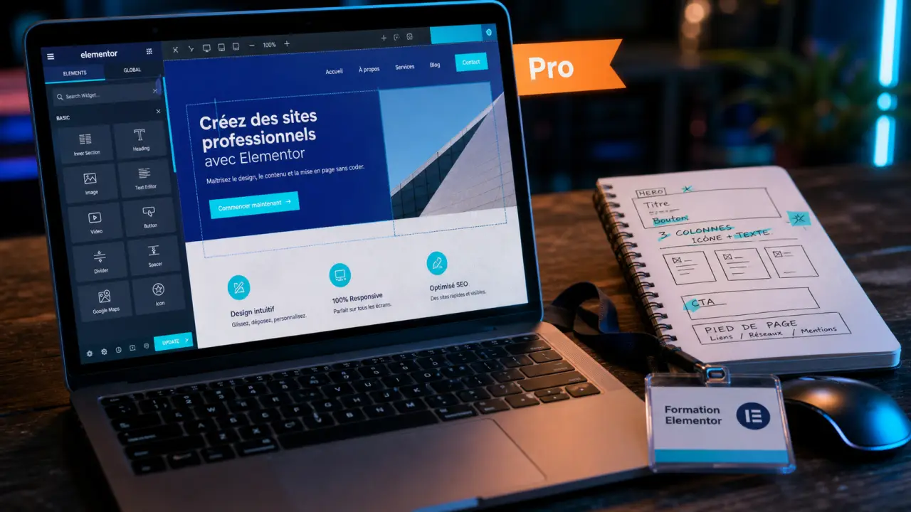 Formation Elementor : interface WordPress responsive sur ordinateur