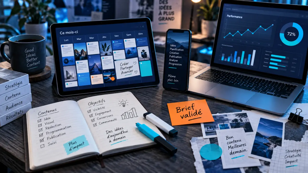 Community manager paris : bureau avec KPI pour cadrage de marque
