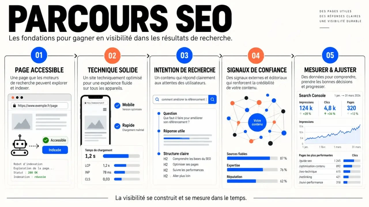Étapes pour apparaître en premier sur Google : indexation, contenu, technique et suivi SEO
