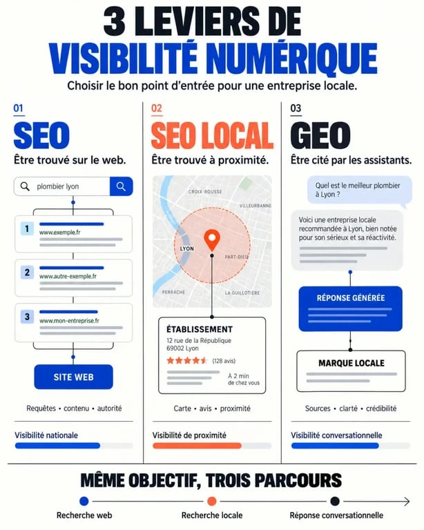 Infographie sur le référencement IA Strasbourg, le SEO et le SEO local
