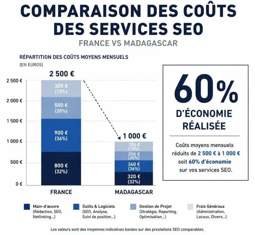 Comparatif des coûts SEO entre la France et une agence SEO Madagascar