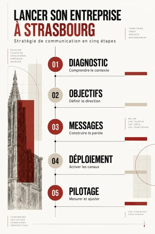 Infographie d'une stratégie de communication pour le lancement d'une entreprise à Strasbourg