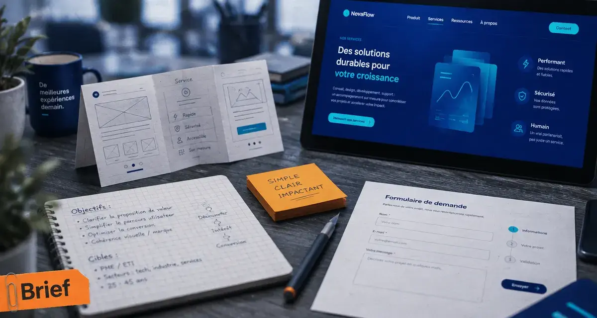 Création digital : brief et maquette sur bureau