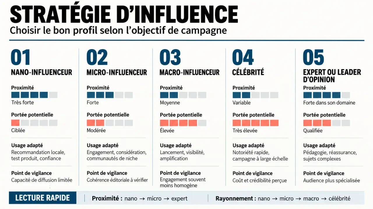 Infographie sur les profils et critères d’une stratégie d’influence